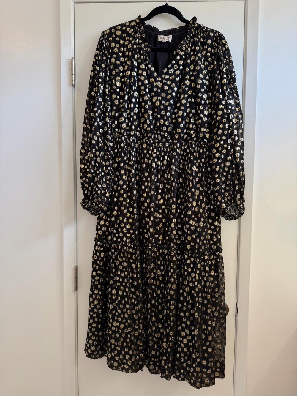Anthropologie Black Maxi Dress with Cream Floral Print